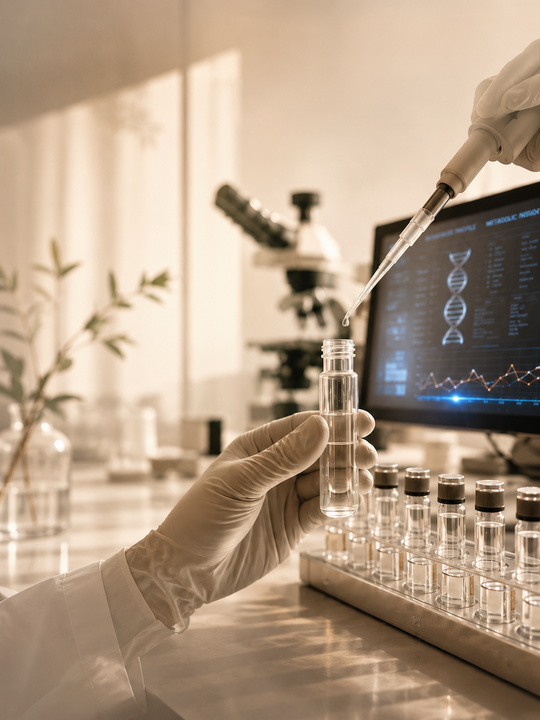 Laboratory research — vials and scientific instruments